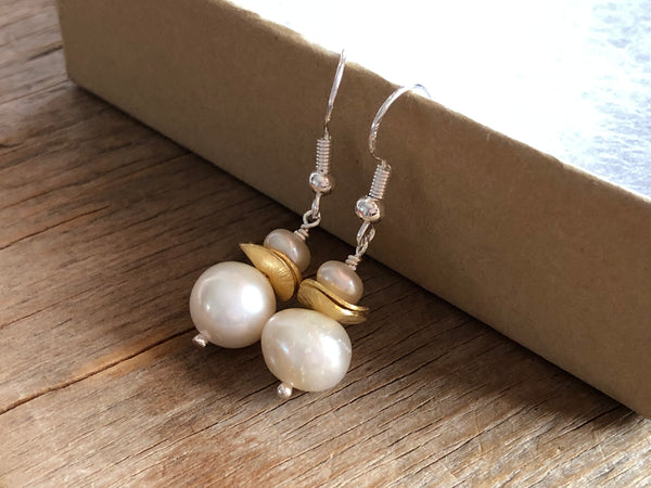 Double pearl stack earrings