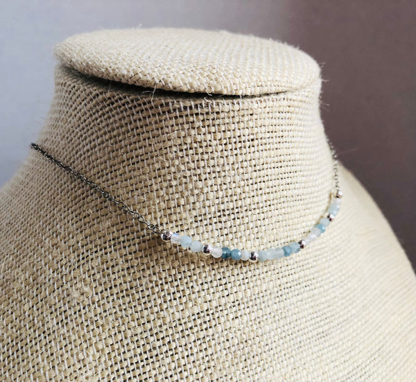 Dainty aquamarine silver chain choker necklace