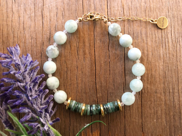 Raw emerald mint green Russian angelite bracelet