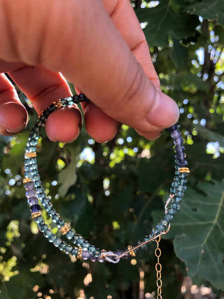 Green Moss quartz necklace with Iolite