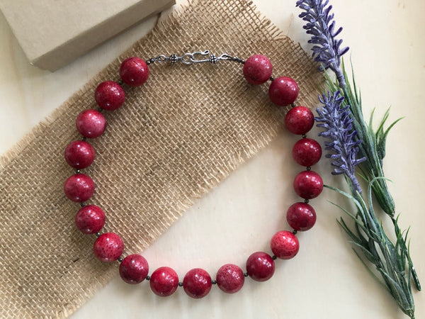 Red Coral beads statement necklace