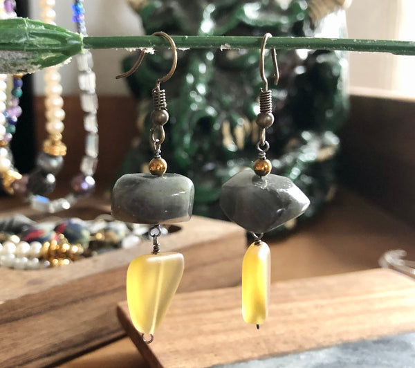 Chunky labradorite dangle earrings