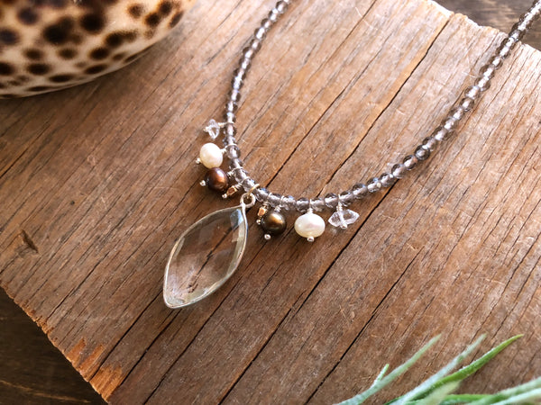 Vintage Smokey quartz bouquet necklace