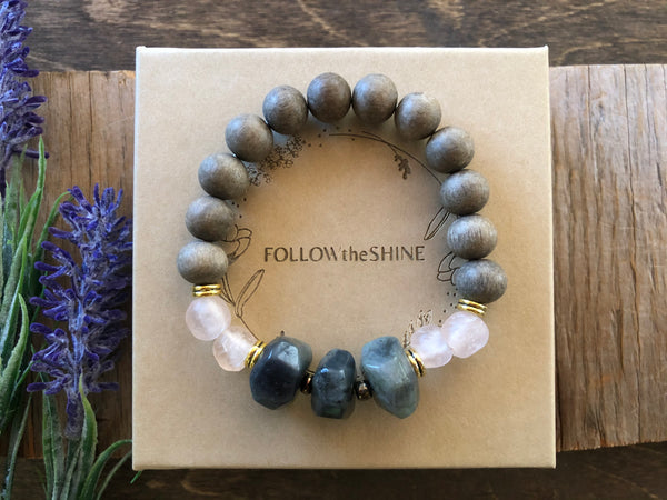 Statement labradorite wood beads bracelet