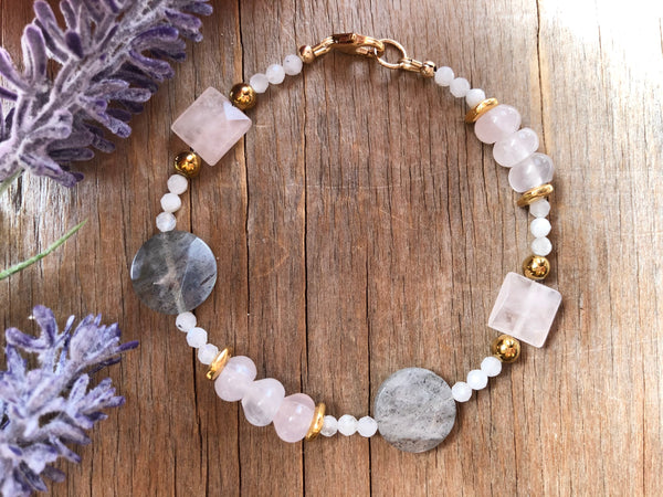 Labradorite coin with Rose quartz Bracelet