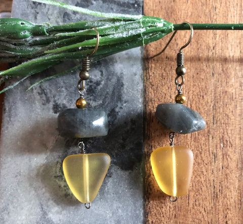 Chunky labradorite dangle earrings