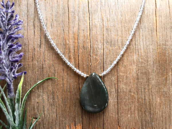 Moss agate pendant necklace with Labradorite