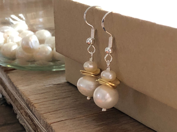 Double pearl stack earrings