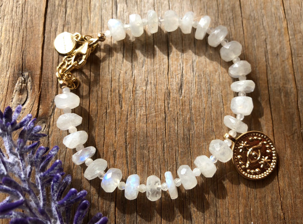 Statement moonstone bracelet with gold charm