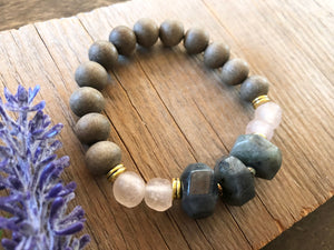 Statement labradorite wood beads bracelet