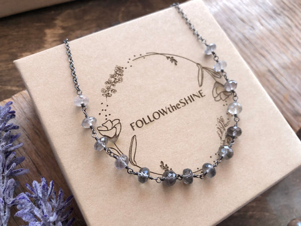 AAA ombré grey moonstone chain necklace