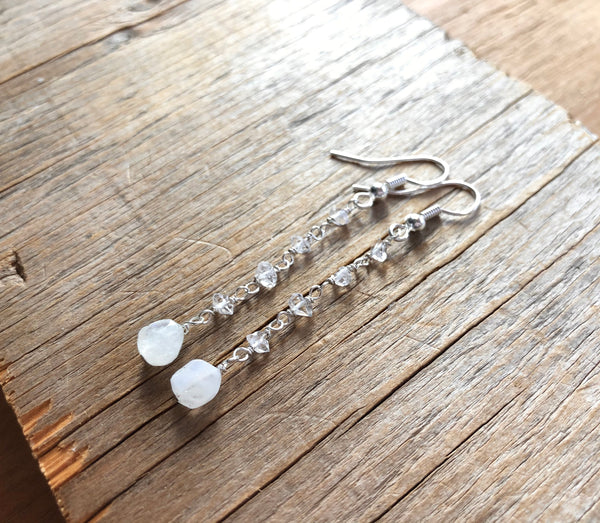 Herkimer diamond & moonstone earrings