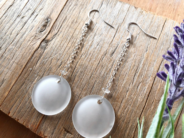 White glass coin earrings