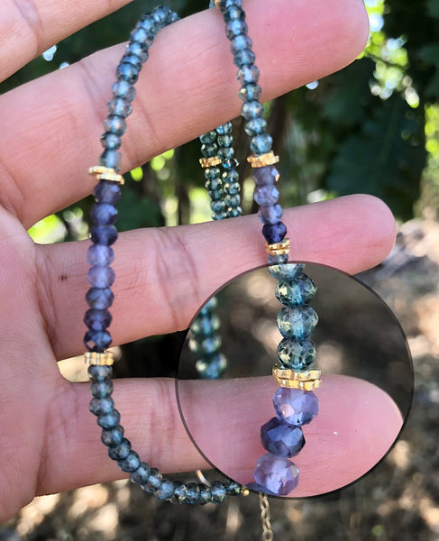 Green Moss quartz necklace with Iolite