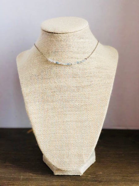 Dainty aquamarine silver chain choker necklace