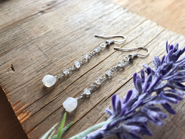 Herkimer diamond & moonstone earrings