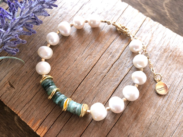 Emerald pearl mermaid bracelet