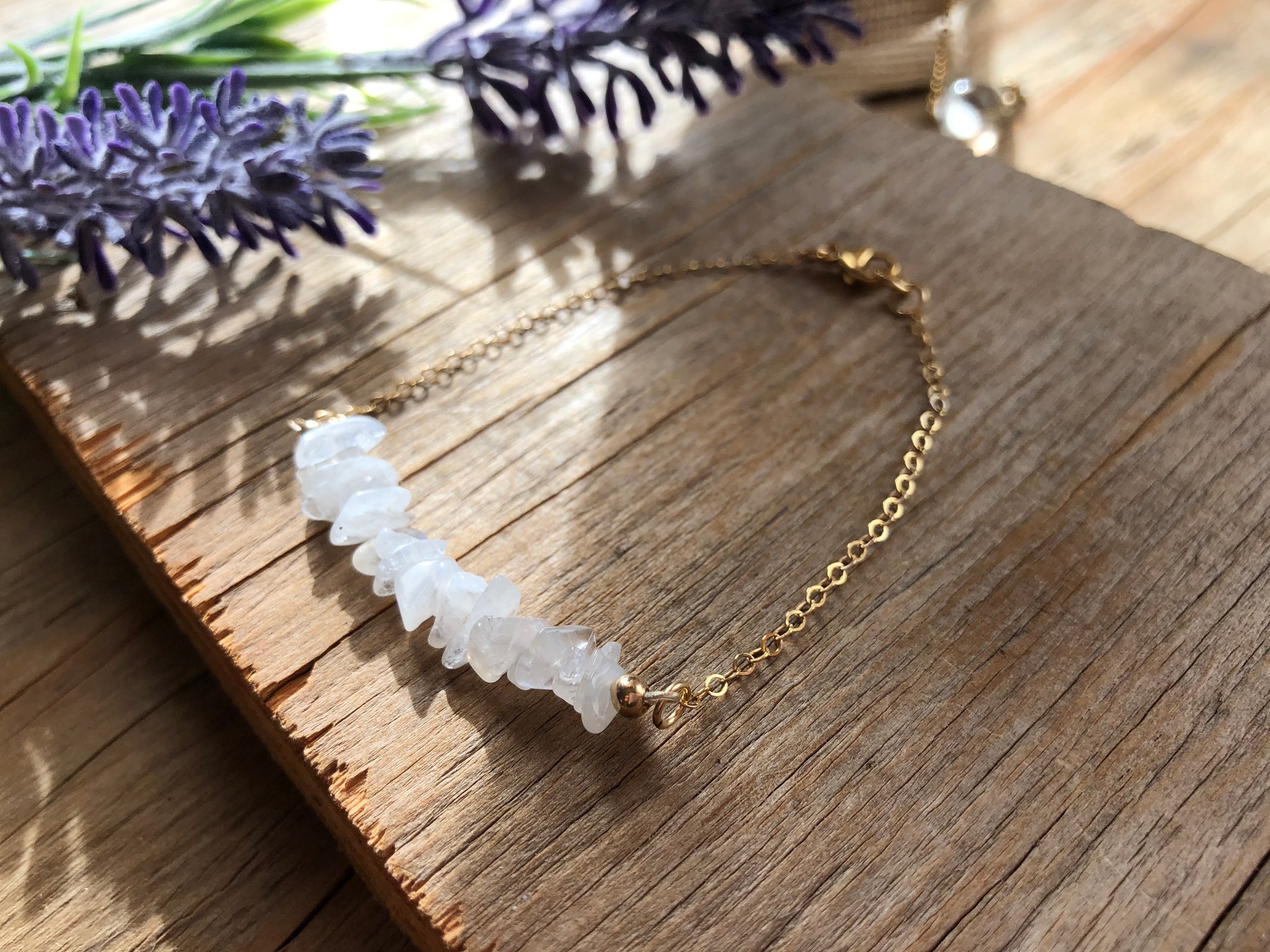 White rainbow moonstone rock candy bracelet