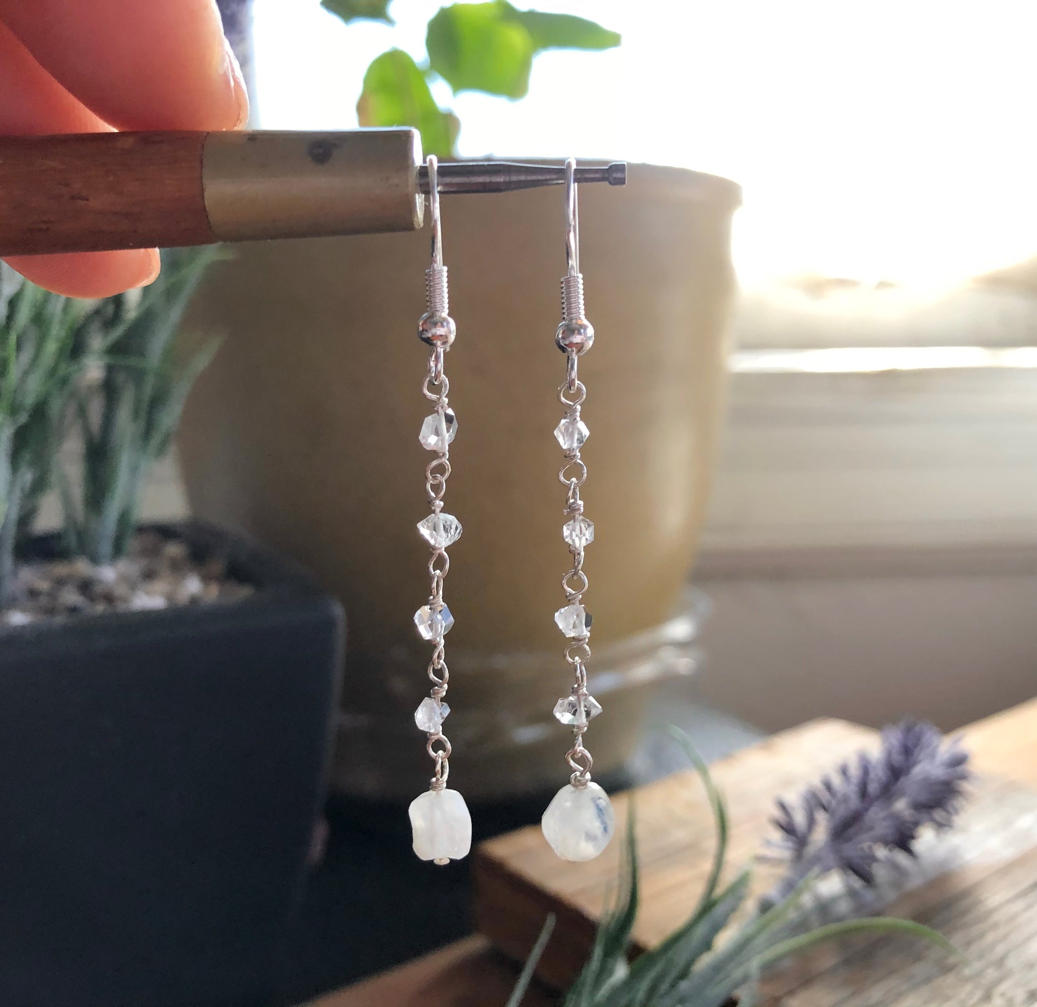 Herkimer diamond & moonstone earrings