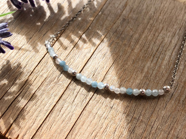 Dainty aquamarine silver chain choker necklace