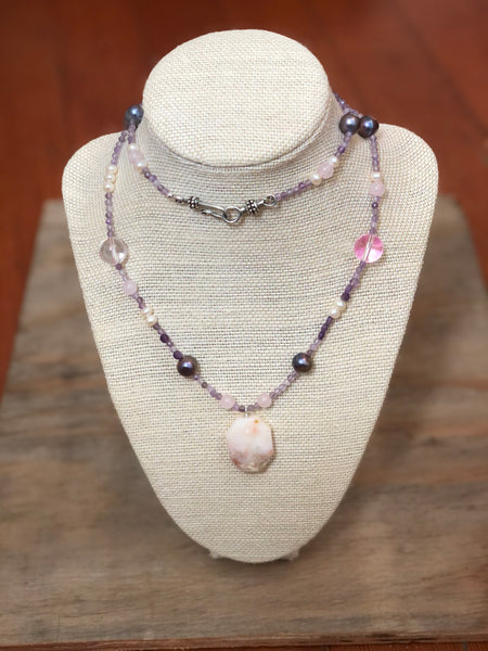 Vintage style Rose quartz and pearl Statement necklace