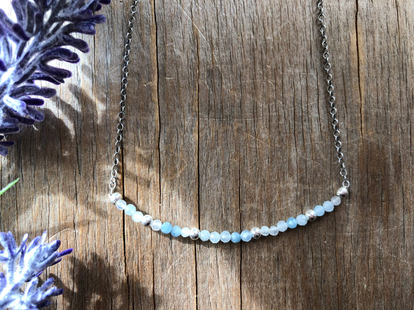 Dainty aquamarine silver chain choker necklace