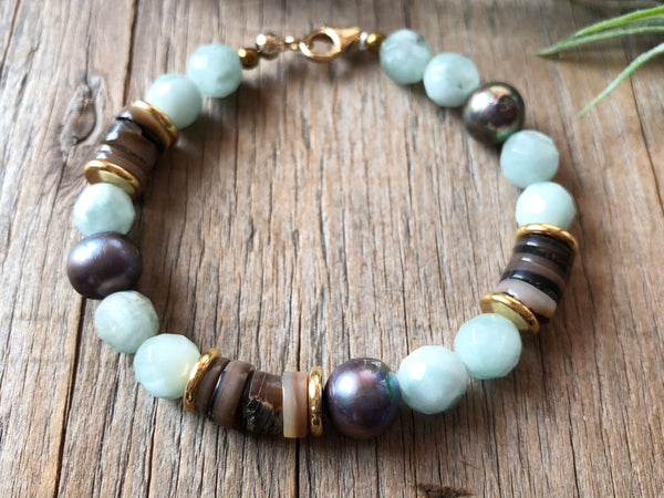 Tahitian shell beads peacock pearl bracelet