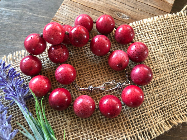 Red Coral beads statement necklace