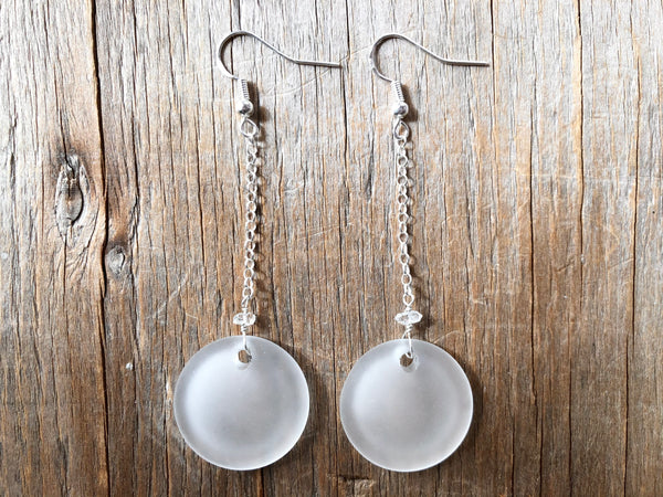 White glass coin earrings