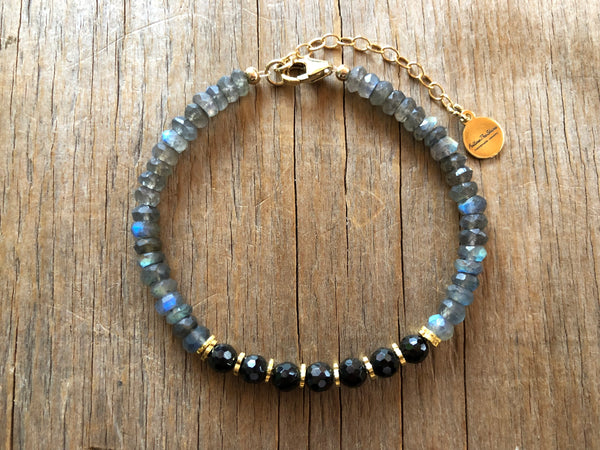 Fire blue Labradorite with Black Spinel bracelet