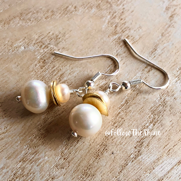 Double pearl stack earrings