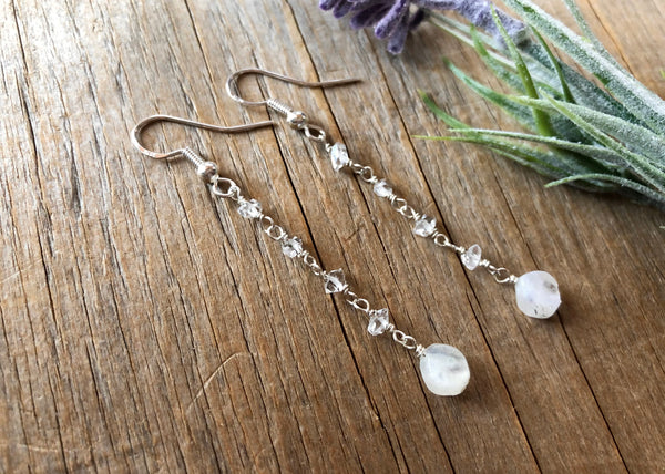 Herkimer diamond & moonstone earrings