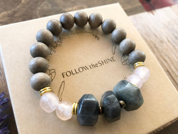 Statement labradorite wood beads bracelet