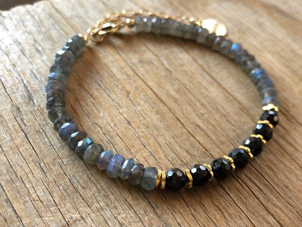 Fire blue Labradorite with Black Spinel bracelet