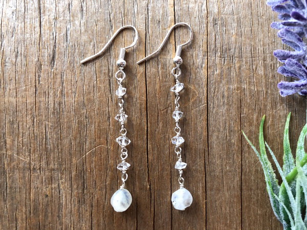 Herkimer diamond & moonstone earrings