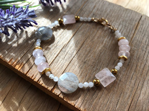 Labradorite coin with Rose quartz Bracelet