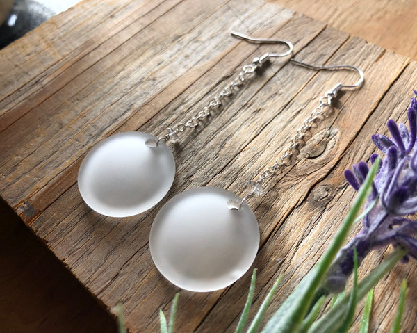 White glass coin earrings