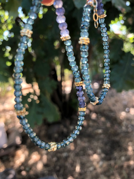 Green Moss quartz necklace with Iolite