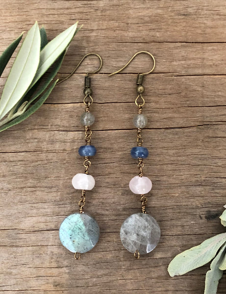 Labradorite Rose quartz earrings