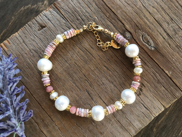 Rhodochrosite pearl bracelet