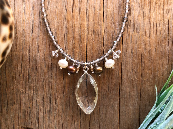 Vintage Smokey quartz bouquet necklace