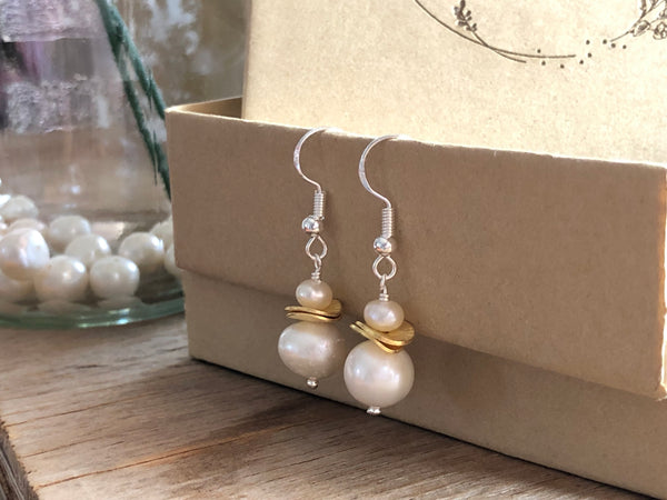 Double pearl stack earrings