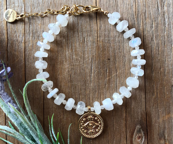 Statement moonstone bracelet with gold charm