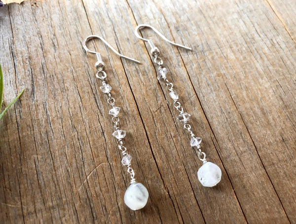 Herkimer diamond & moonstone earrings