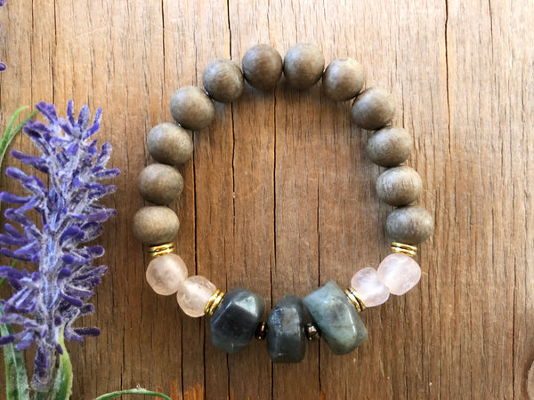 Statement labradorite wood beads bracelet