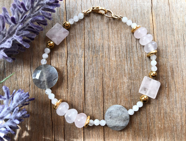 Labradorite coin with Rose quartz Bracelet