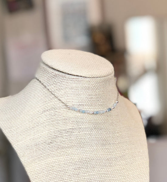 Dainty aquamarine silver chain choker necklace