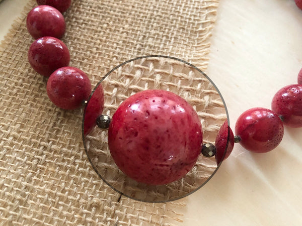 Red Coral beads statement necklace