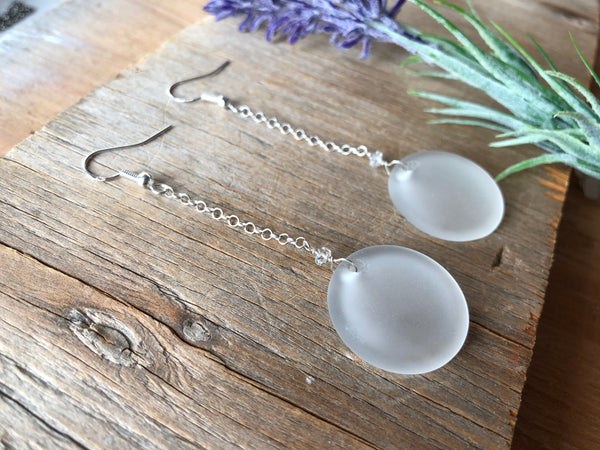 White glass coin earrings