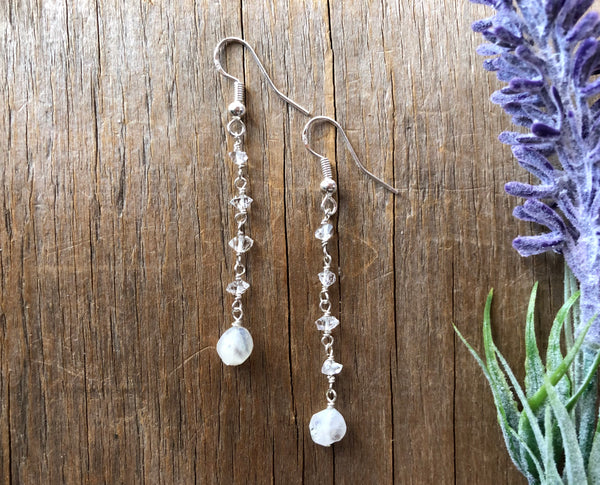 Herkimer diamond & moonstone earrings